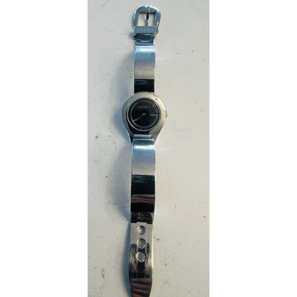 Authentic Gucci 6700L Swiss Black GG Dial Stainless Steel Bangle Watch w/ COA main image 6